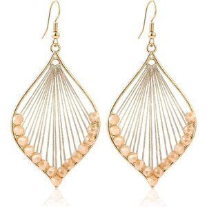 Beige Leaf Shaped Vintage Long Summer Earring for Women Jewelry Fashion